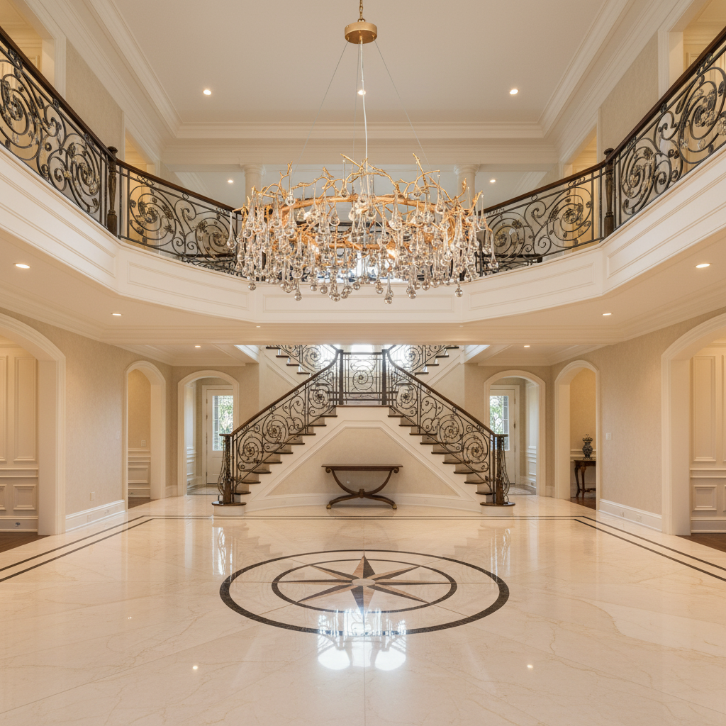 Riviko Modern Round Small Water Drop Branch Chandelier - grand American foyer with two-story ceiling