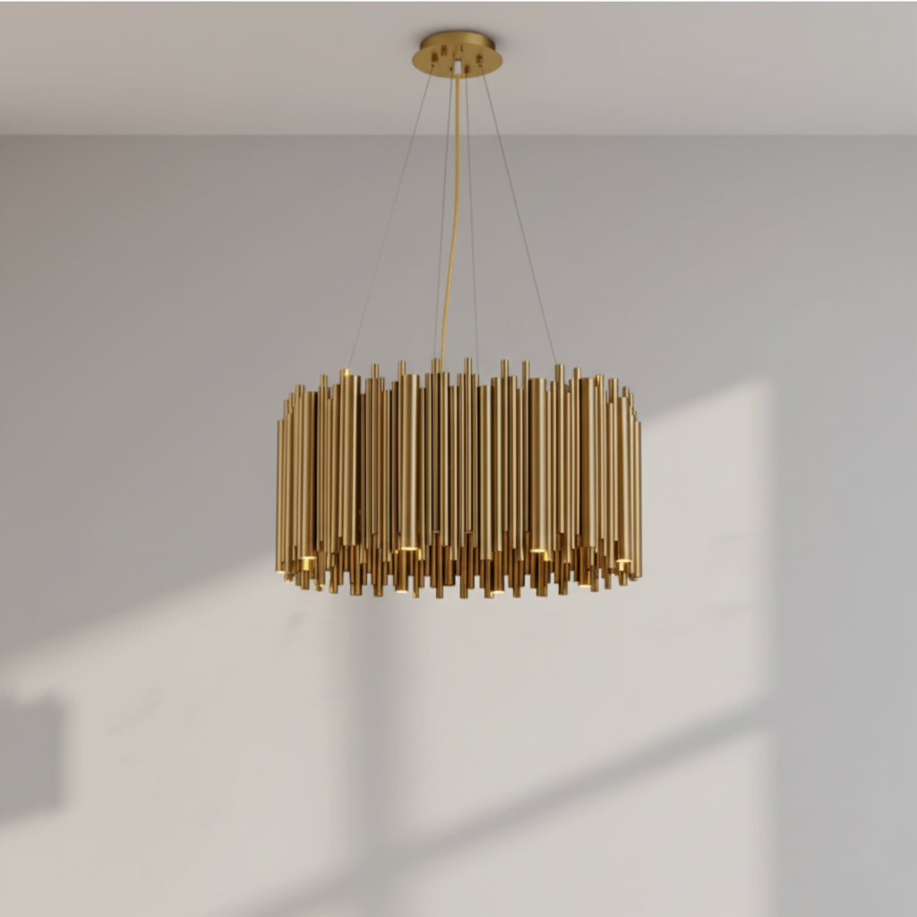 Riviko Modern Classic Round Fashion Gold Tube Pendant Chandelier for Living/Dining Room - Studio Shot