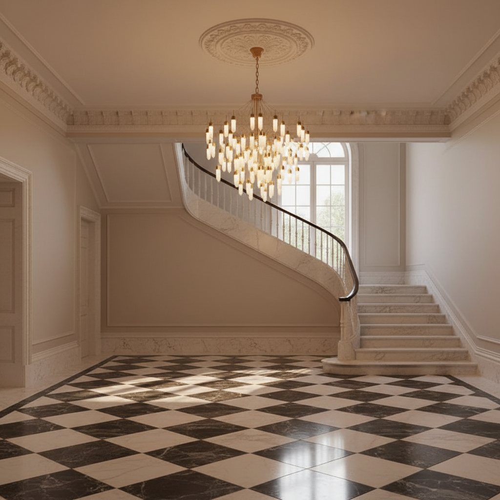 Riviko Quartz Radiance 20-Light Rectangle Chandelier - grand American estate foyer