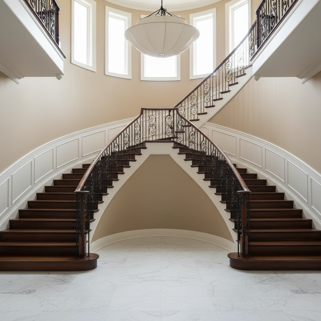 Riviko Heritage Silk Canopy Chandelier - dramatic American stairwell with soaring ceiling