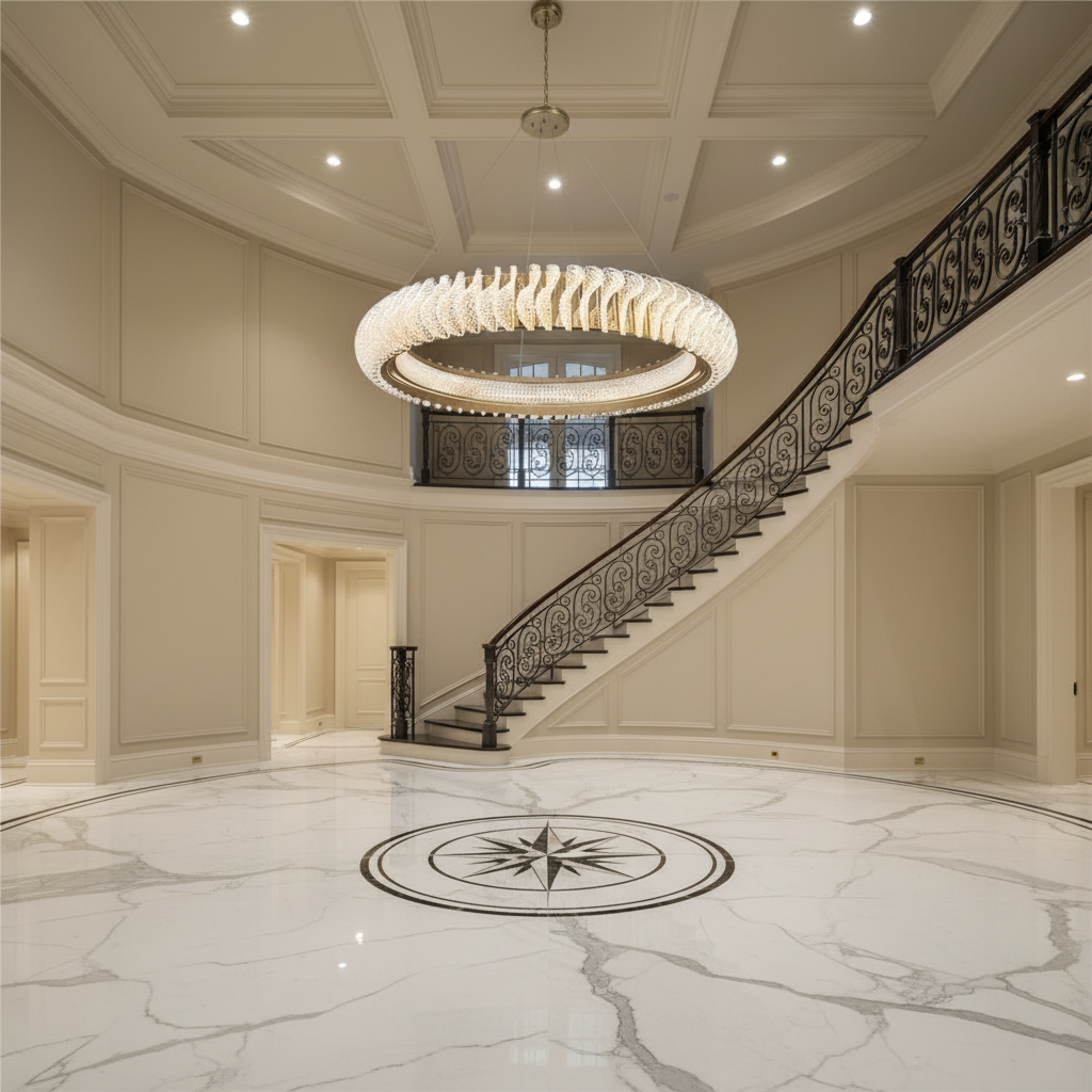 Riviko Grand Luminous Ring Chandelier - grand American foyer with two-story ceiling