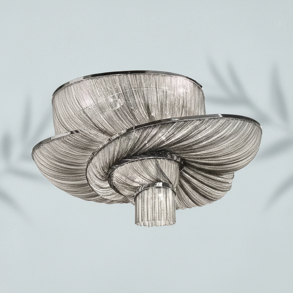 Riviko Radiant Cascade Aluminum Tassel Chandelier - Background Shot