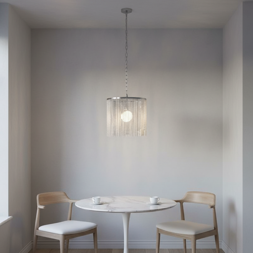 Riviko Radiant Cascade Aluminum Tassel Chandelier - Background Shot