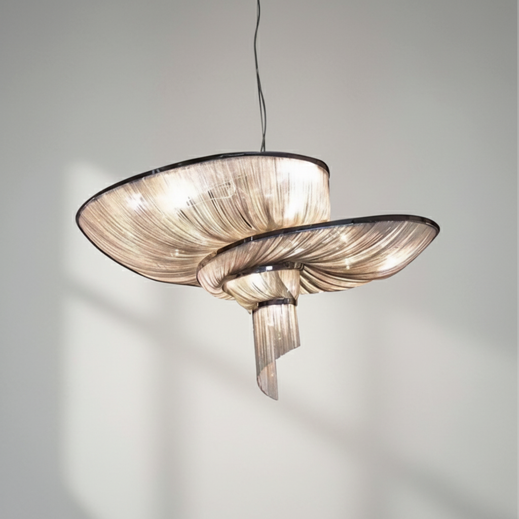 Riviko Radiant Cascade Aluminum Tassel Chandelier - Background Shot