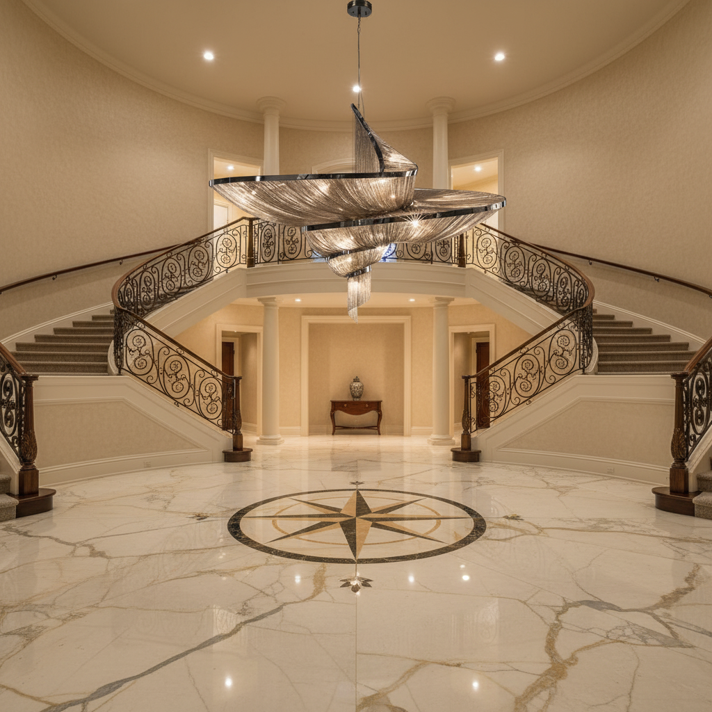 Riviko Radiant Cascade Aluminum Tassel Chandelier - grand American foyer with two-story ceiling