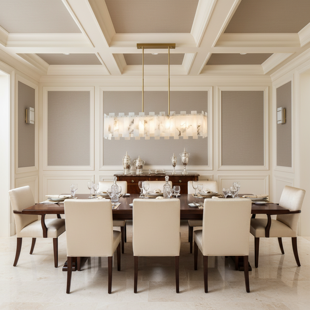 Riviko Alabaster Horizon Linear Chandelier - formal American dining room