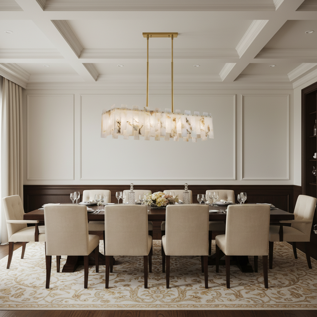 Riviko Alabaster Horizon Linear Chandelier - formal American dining room