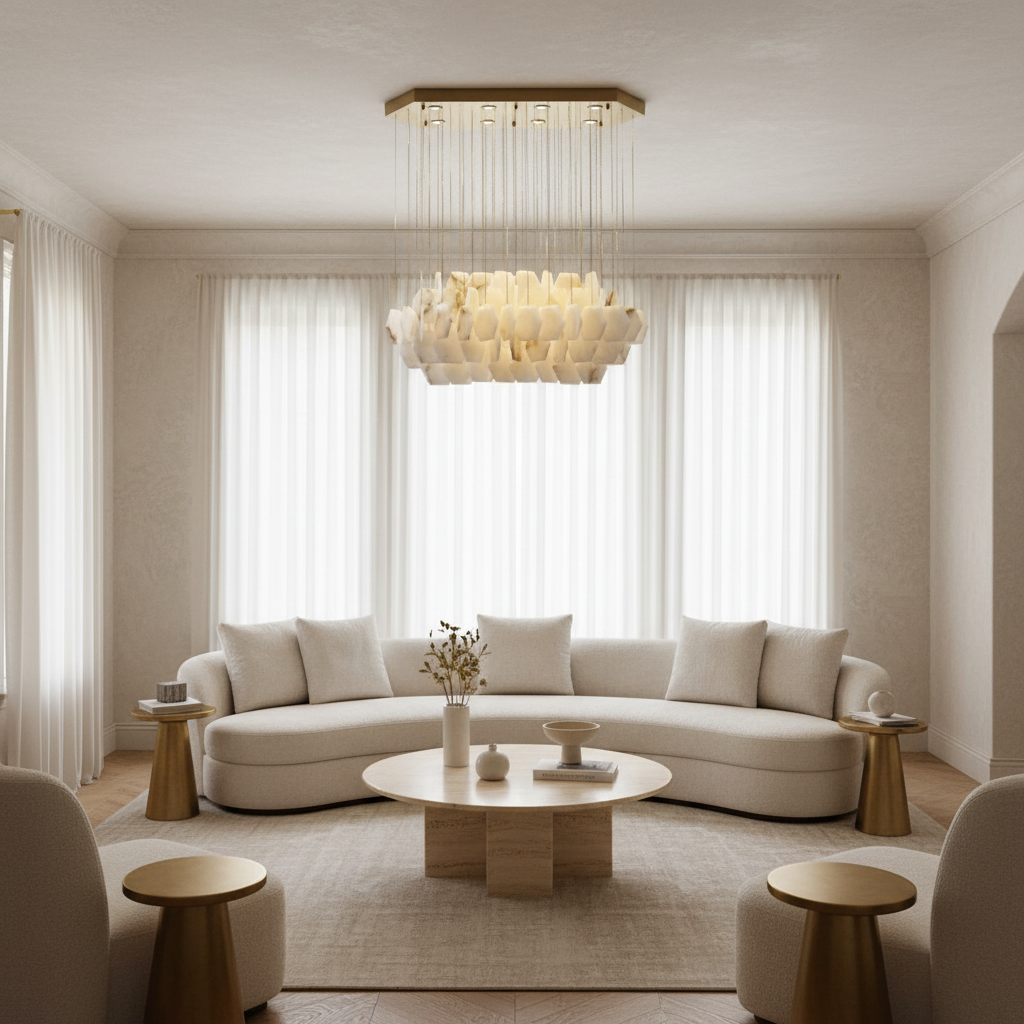 Riviko Alabaster Horizon Modern Chandelier - sophisticated American living room