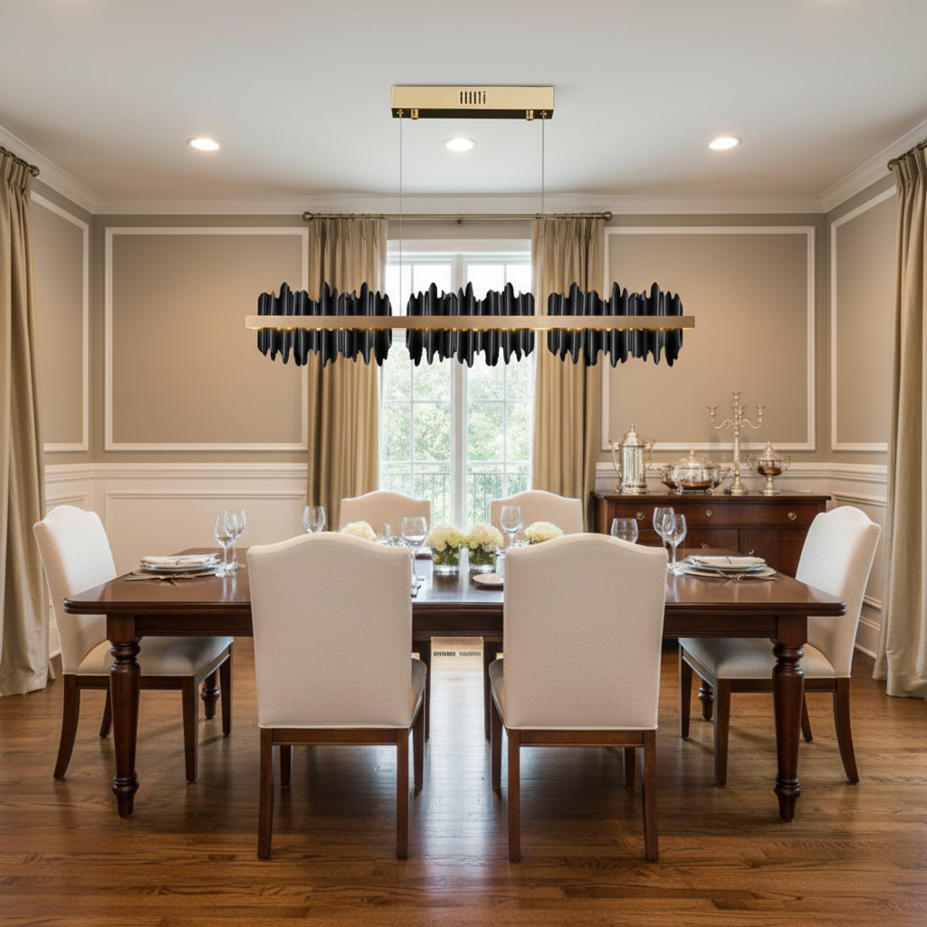Riviko Sleek Horizon Linear Chandelier - American transitional dining room
