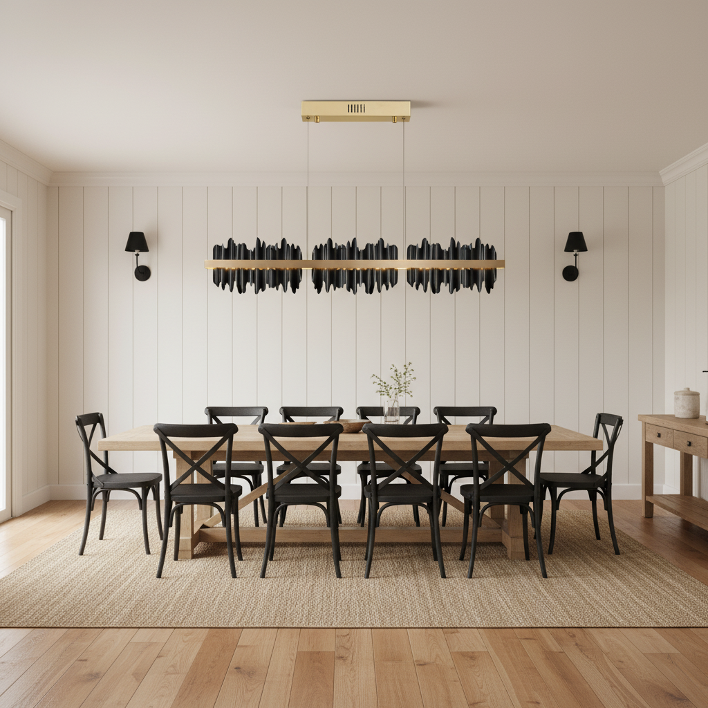 Riviko Sleek Horizon Linear Chandelier - modern American farmhouse dining room