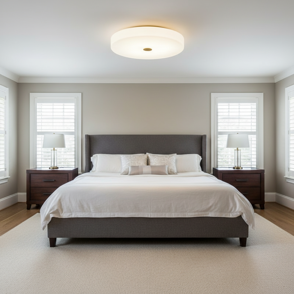 Riviko Alabaster Halo Flush Mount LED Chandelier - American master bedroom with standard ceiling