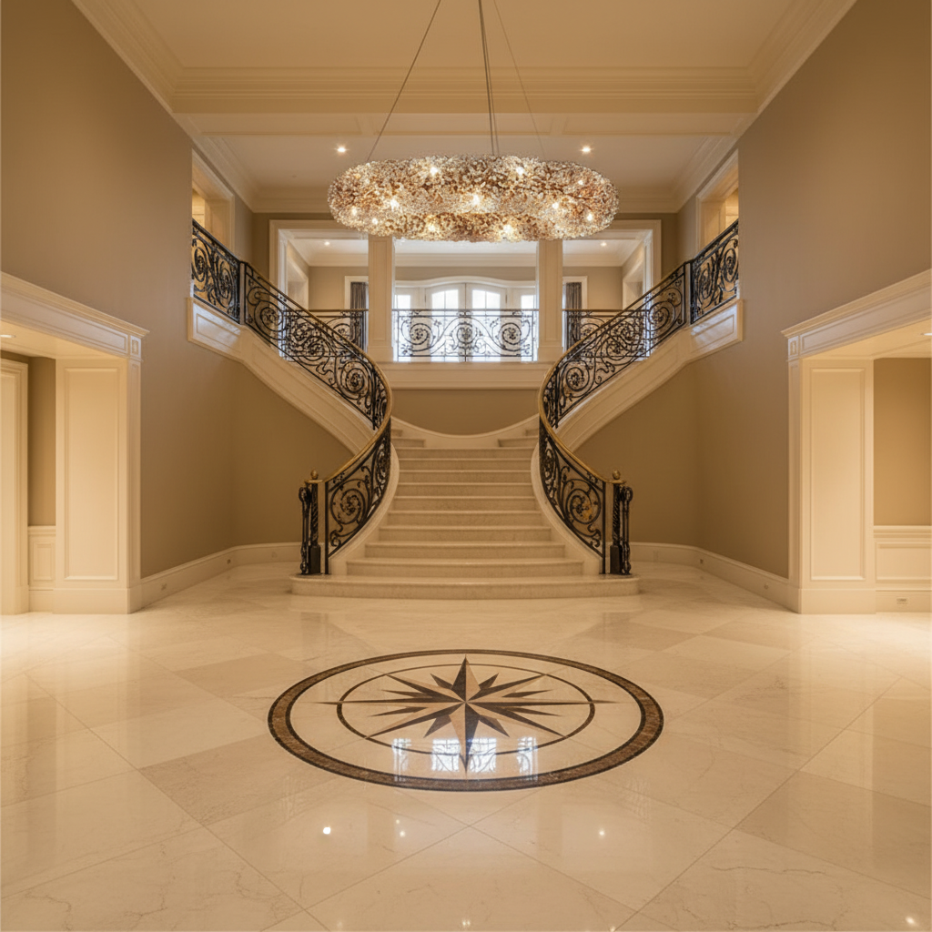 Riviko Radiant Halo Crystal Ring Chandelier - grand American foyer with two-story ceiling