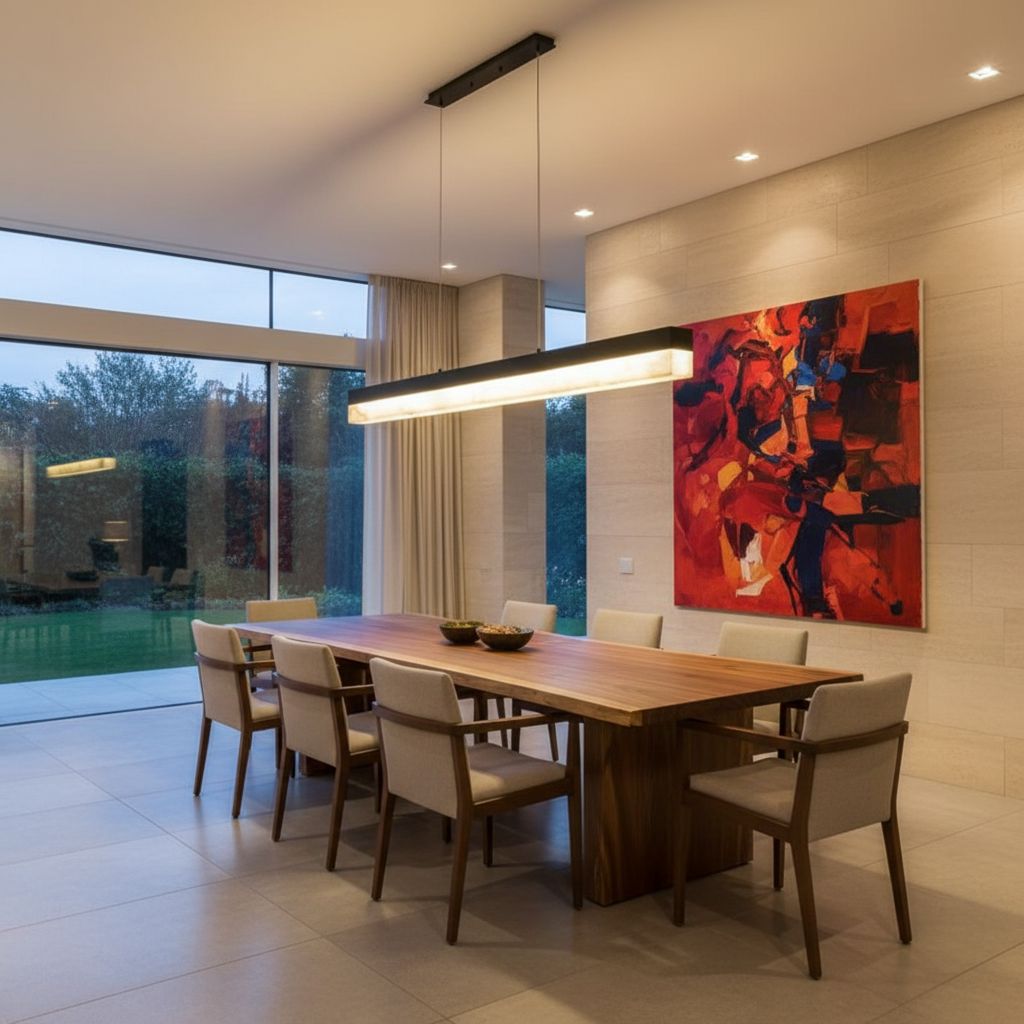 Riviko Veridian Alabaster Linear Island Chandelier - American great room dining area