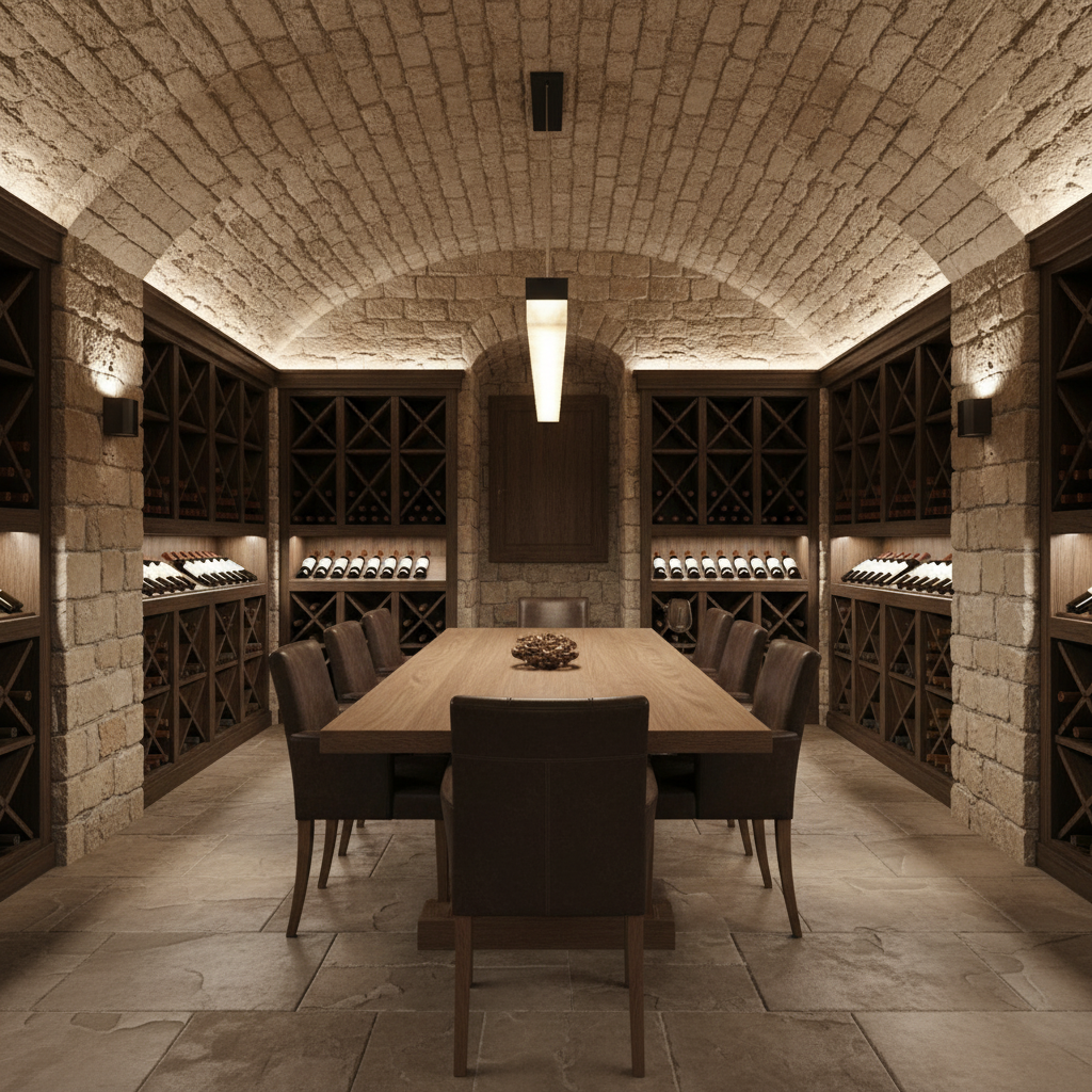 Riviko Veridian Alabaster Linear Island Chandelier - elegant American wine cellar dining room