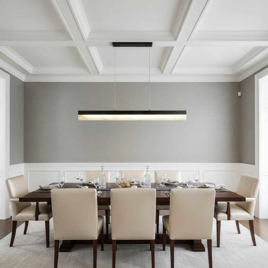 Riviko Veridian Alabaster Linear Island Chandelier - formal American dining room