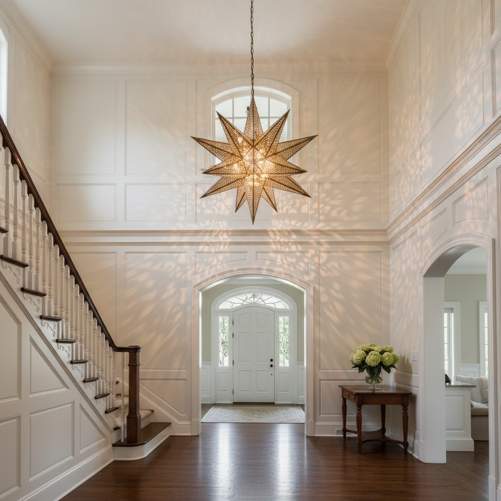 Riviko Celestial Bloom 16-Light Chandelier - elegant American entryway with arched doorway