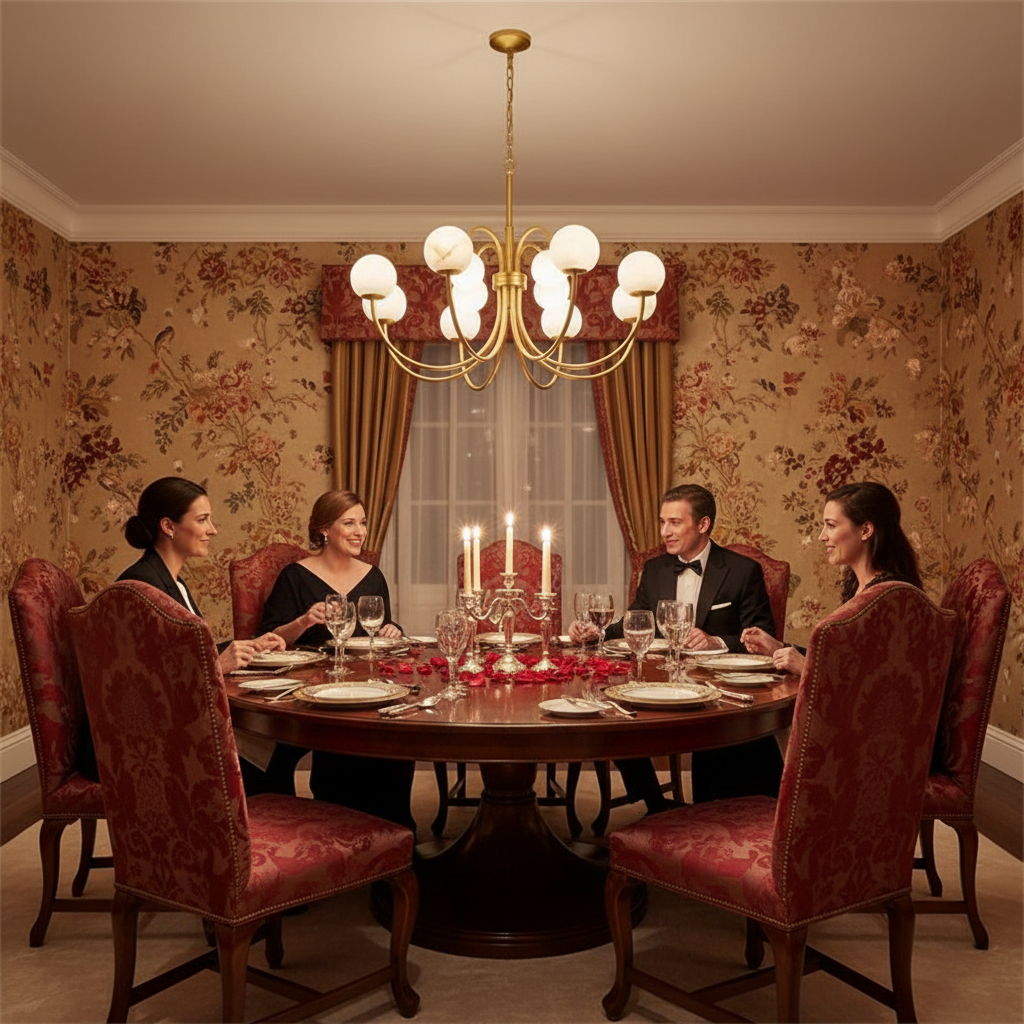 Riviko Celestial Bloom Alabaster Radial Chandelier - formal American dining room