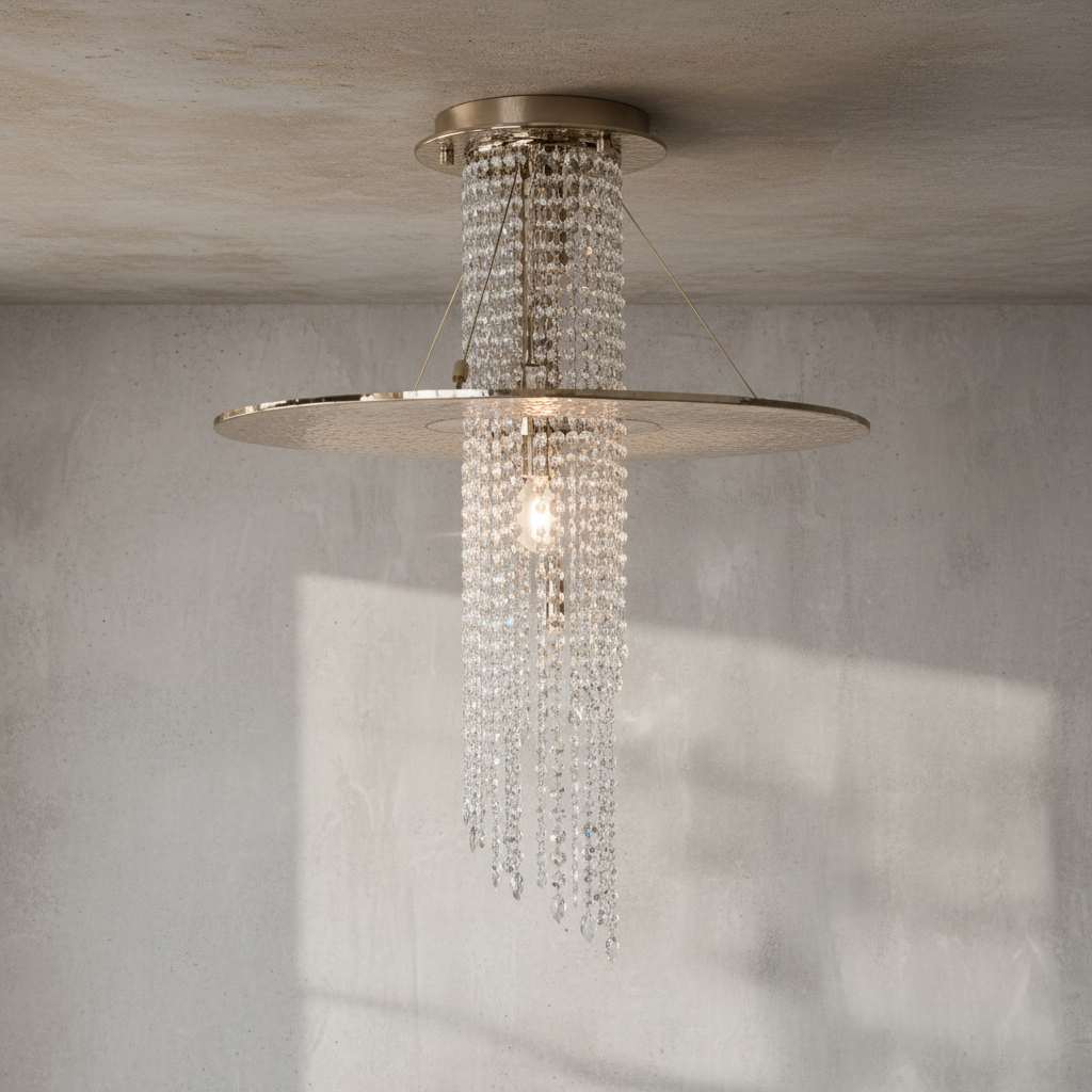 Riviko Radiant Aura Brass Crystal Flushmount Chandelier - Background Shot