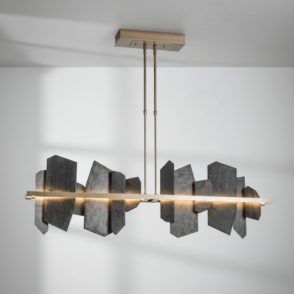 Riviko Thalassa Large Hand Made Slate and Steel Linear Chandelier - Studio Shot