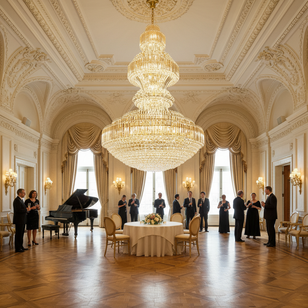 Riviko Radiant Grandeur Round Crystal Chandelier - American ballroom or formal entertaining space