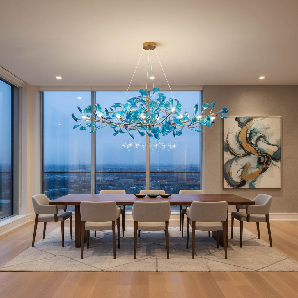 Riviko Veridian Bloom Linear Chandelier - American great room dining area