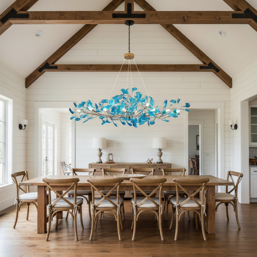 Riviko Veridian Bloom Linear Chandelier - modern American farmhouse dining room