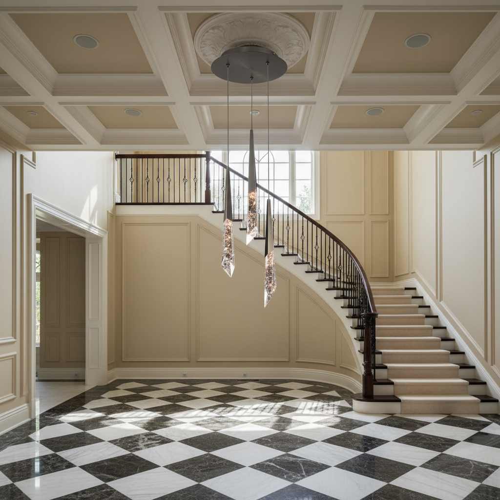 Riviko Radiant Shard Round LED Chandelier - grand American estate foyer