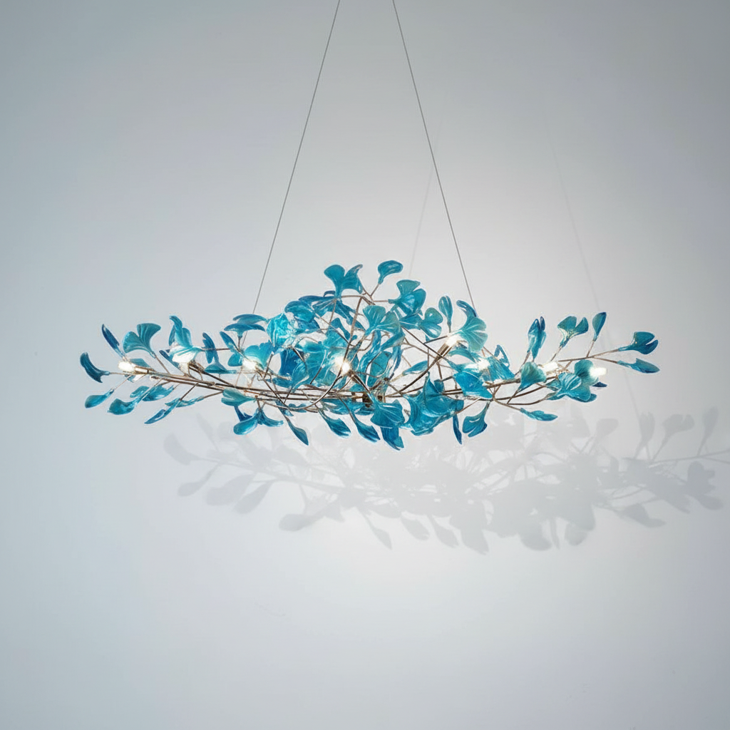 Riviko Colorful Glass Ginkgo Leaf Chandelier - Studio Shot
