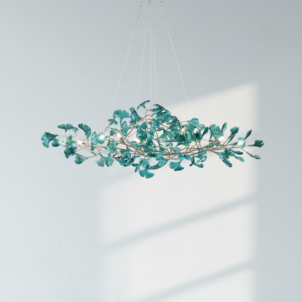 Riviko Colorful Glass Ginkgo Leaf Chandelier - Studio Shot