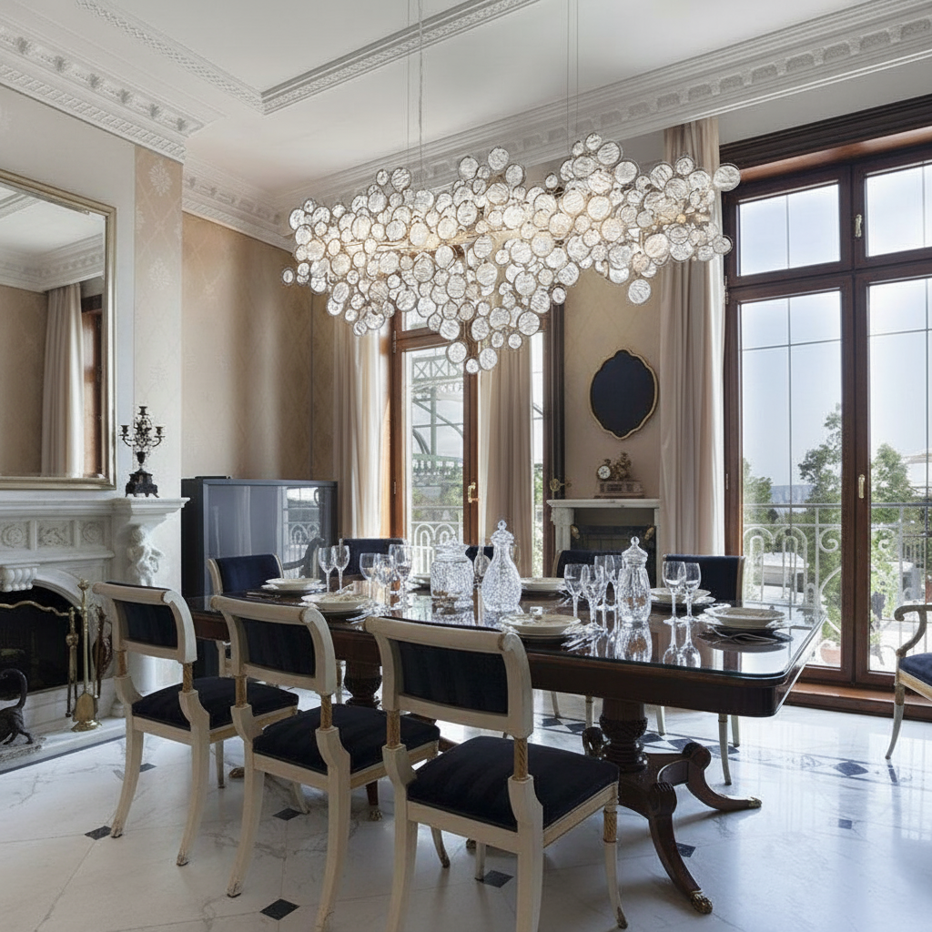 Riviko Radiant Bloom Linear Chandelier - formal American dining room