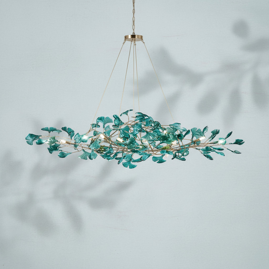 Riviko Colorful Glass Ginkgo Leaf Chandelier - Studio Shot