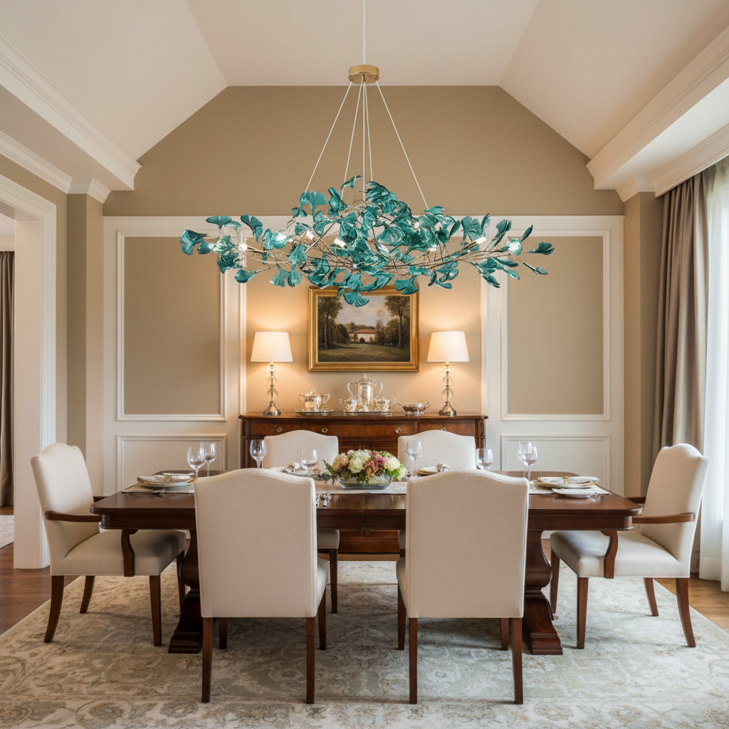 Riviko Colorful Glass Ginkgo Leaf Chandelier - American transitional dining room