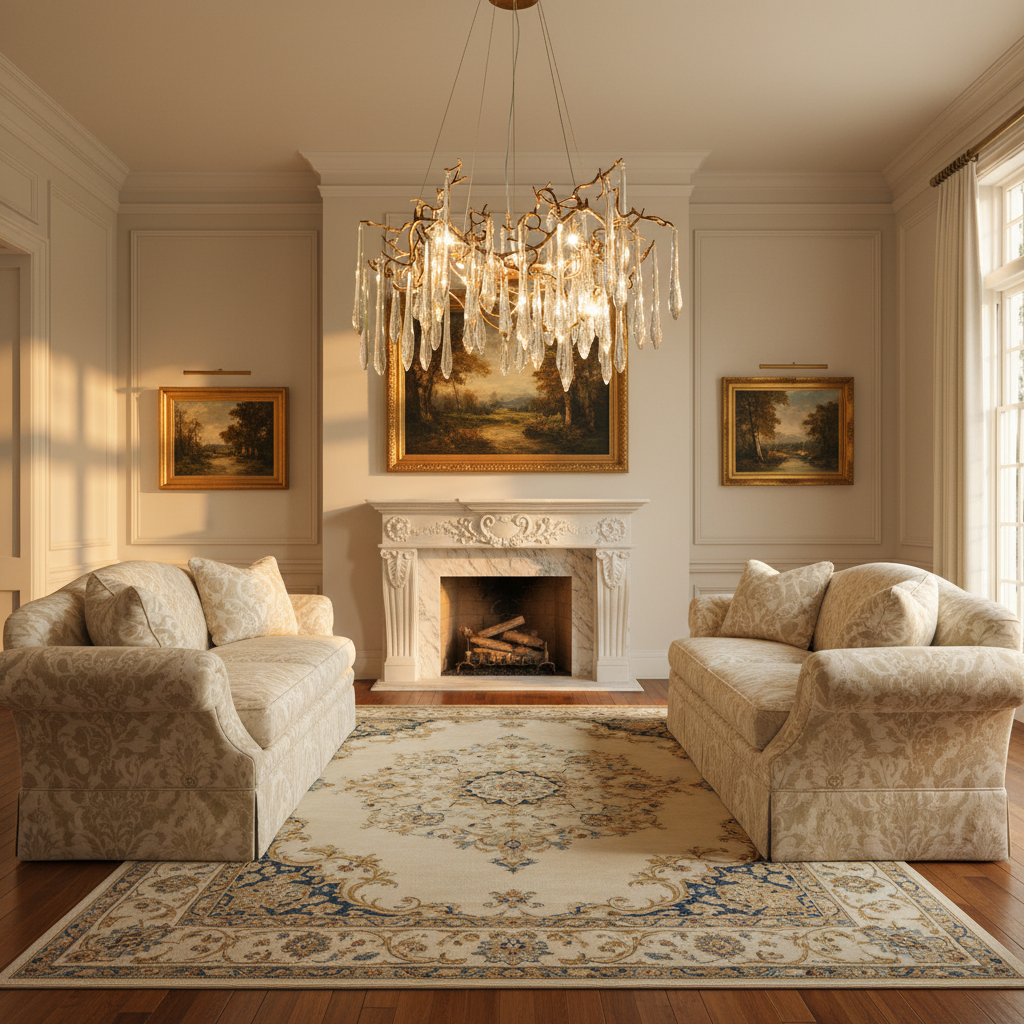 Riviko Radiant Bloom Crystal Branch Chandelier - American formal living room with 12-foot ceilings