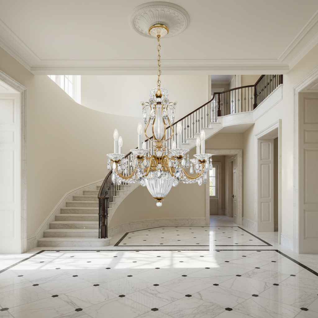 Riviko Heritage Bloom 11-Light Chandelier - grand American estate foyer