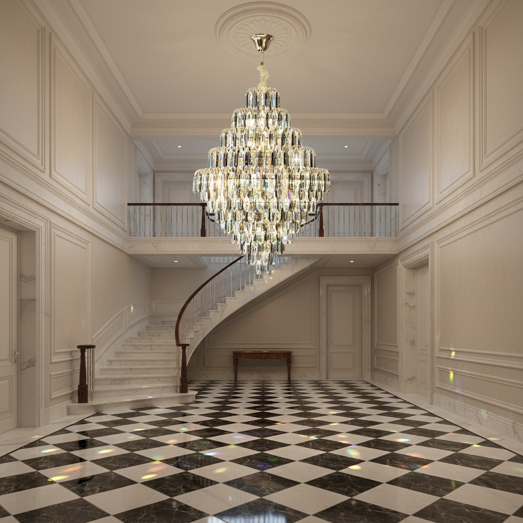 Riviko Grand Radiance K9 Crystal Chandelier - grand American estate foyer