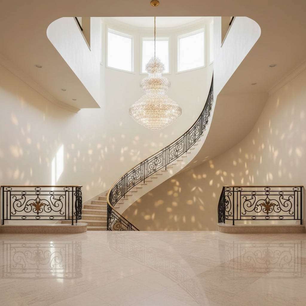 Riviko Majestic Empire Multi-Tier Crystal Chandelier - dramatic American stairwell with soaring ceiling