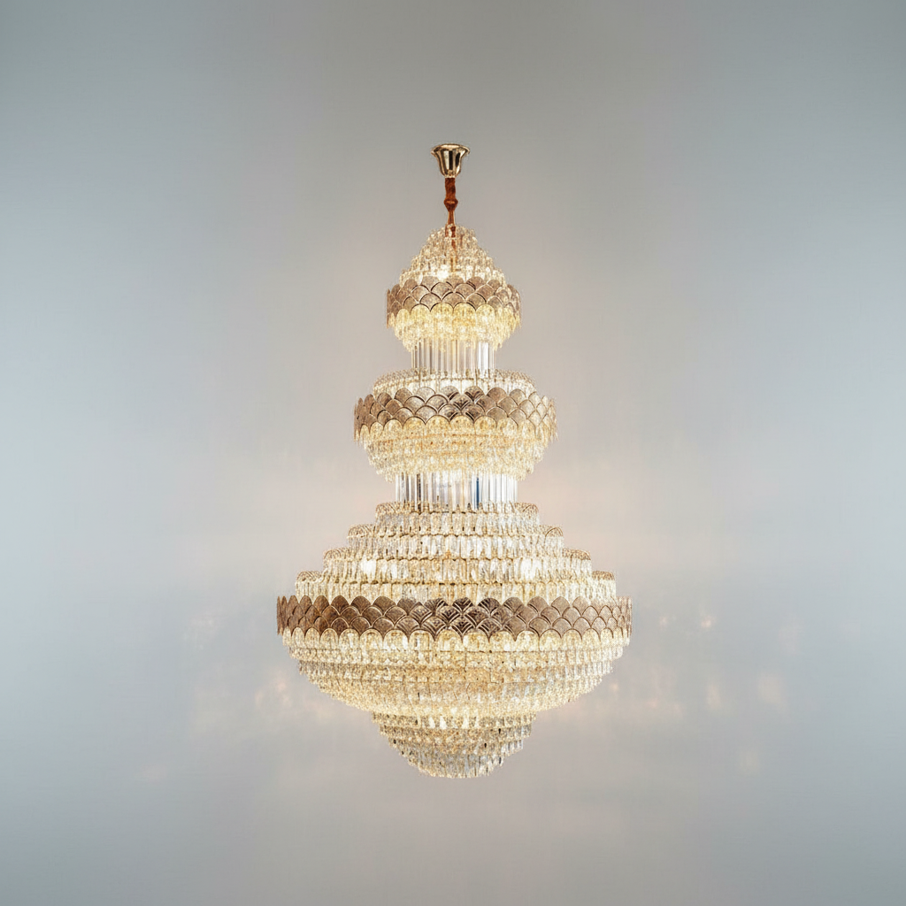 Riviko Extra Large Multi-layers Gold Luxury Crystal Chandelier Modern Empire Decrative Crystal Light For Living Room/Foyer/Staircase - Studio Shot