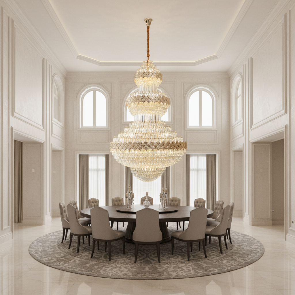 Riviko Extra Large Multi-layers Gold Luxury Crystal Chandelier Modern Empire Decrative Crystal Light For Living Room/Foyer/Staircase - Studio Shot
