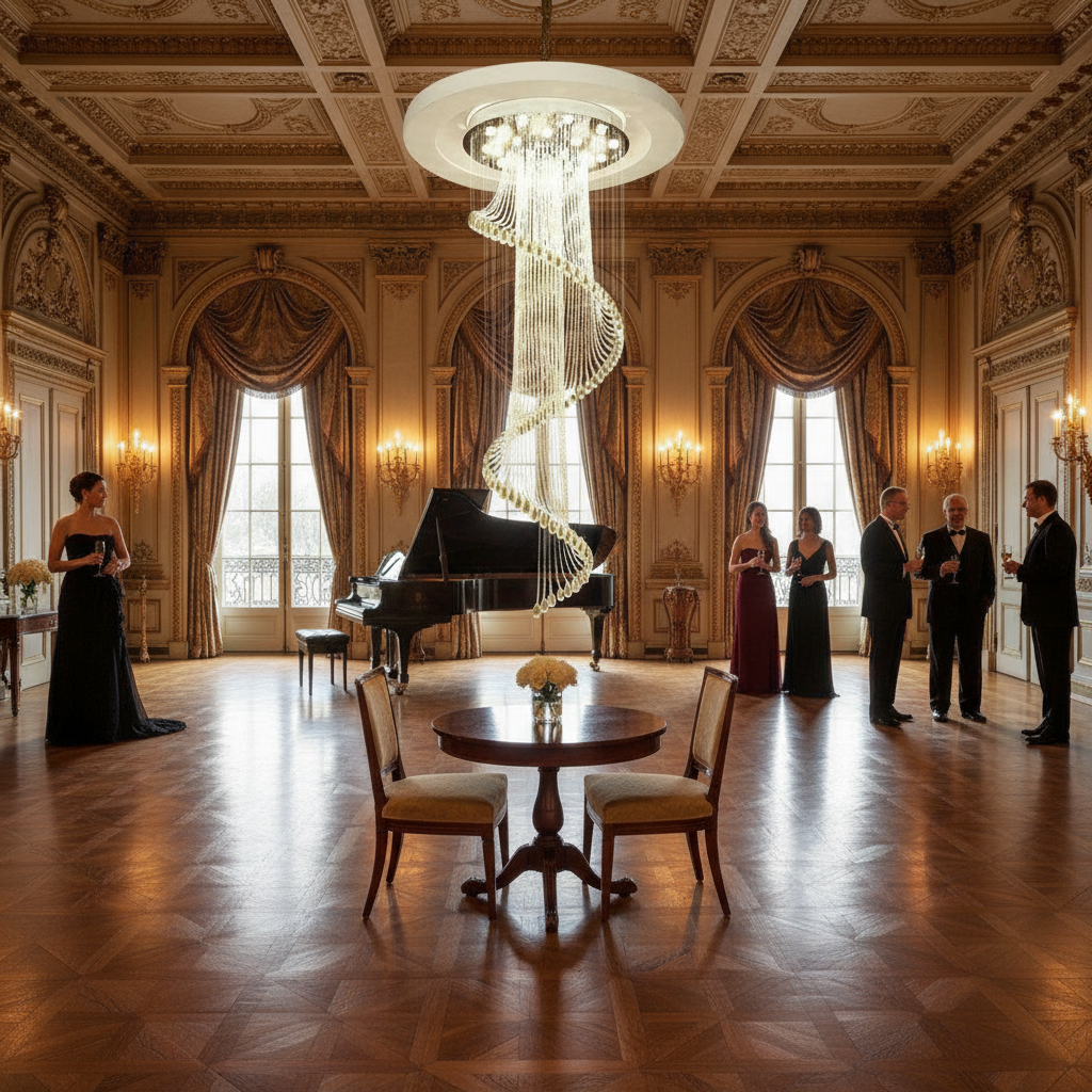 Riviko Radiant Cascade Round LED Chandelier - American ballroom or formal entertaining space