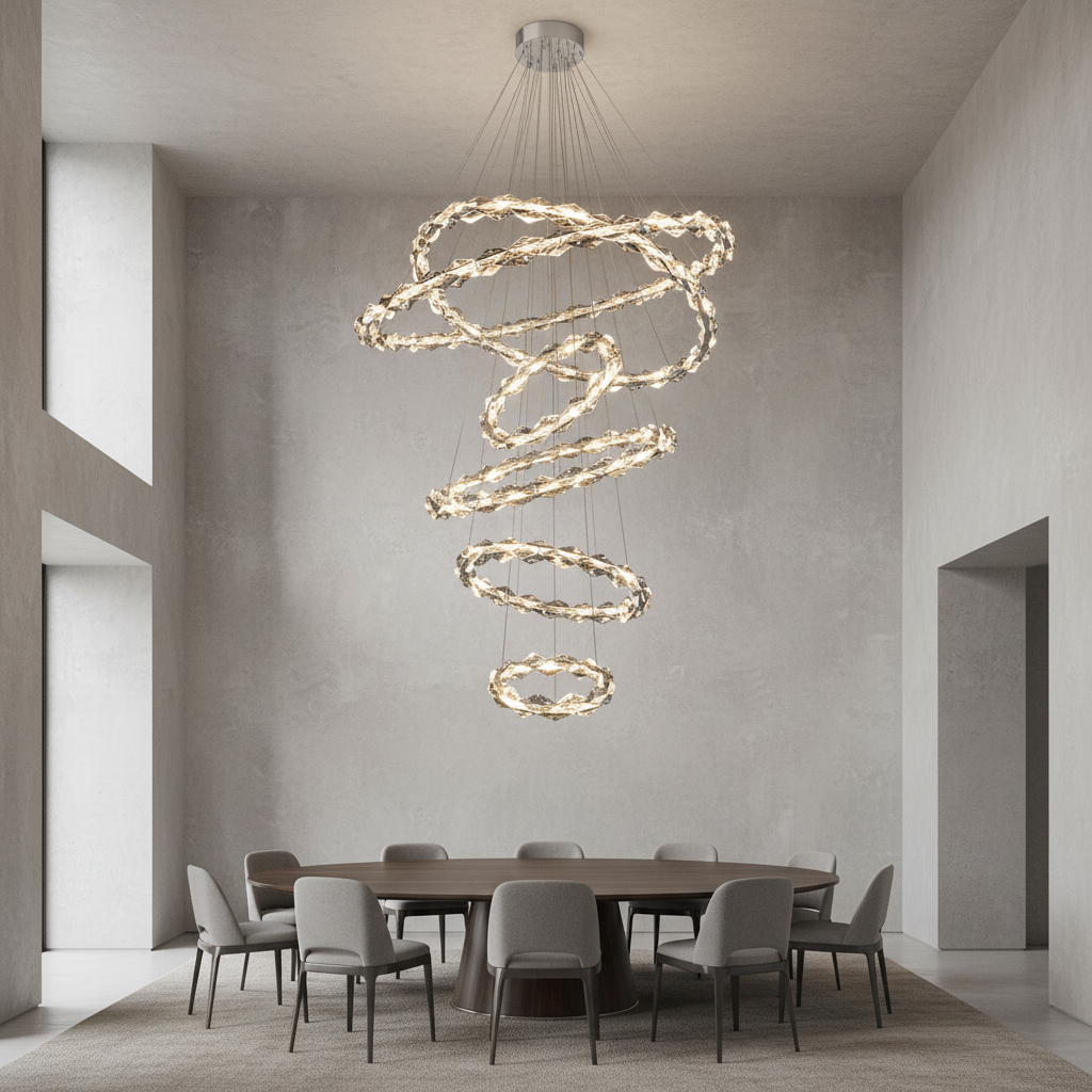 Riviko Grand Tiered Rings Crystal Chandelier - Background Shot