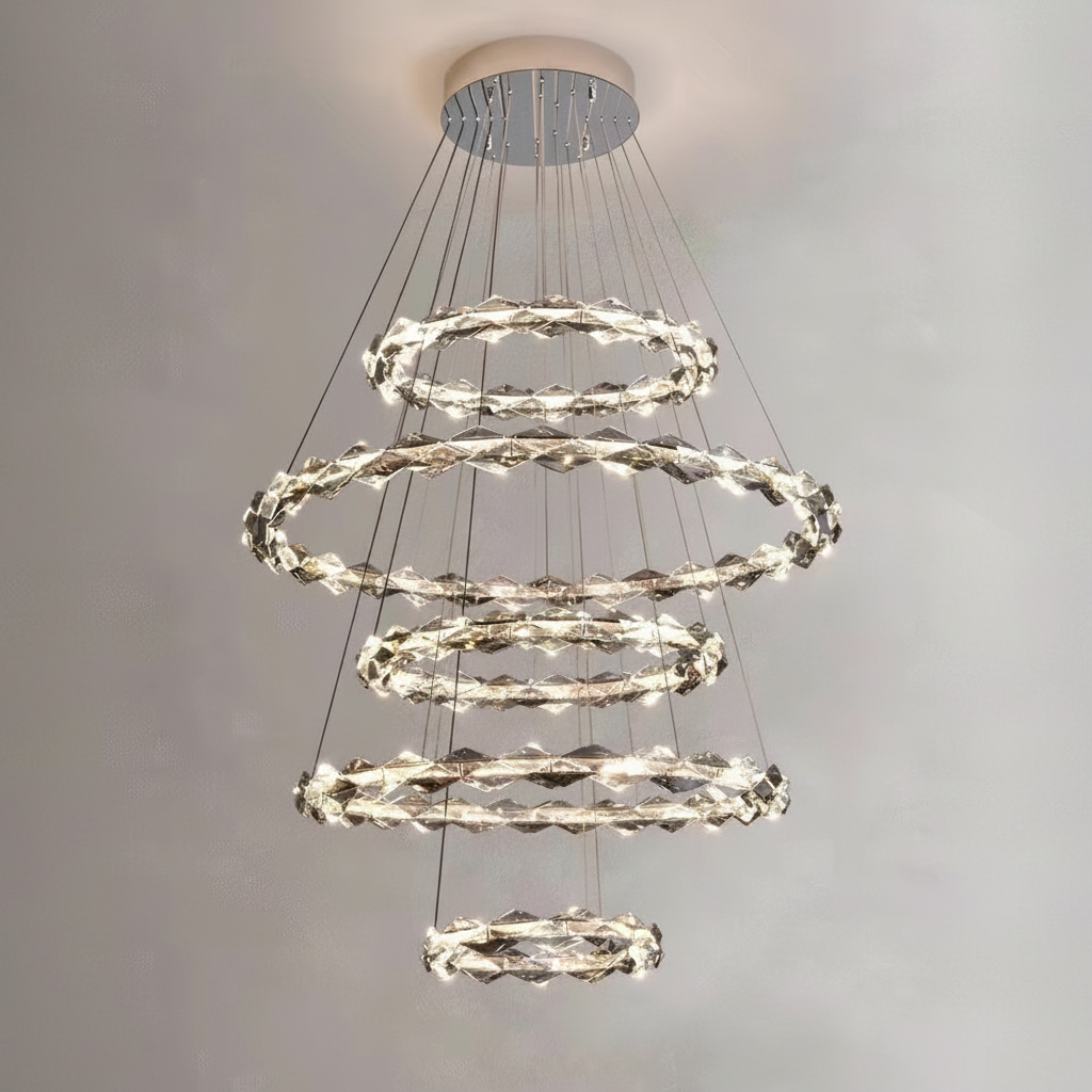 Riviko Grand Tiered Rings Crystal Chandelier - Background Shot