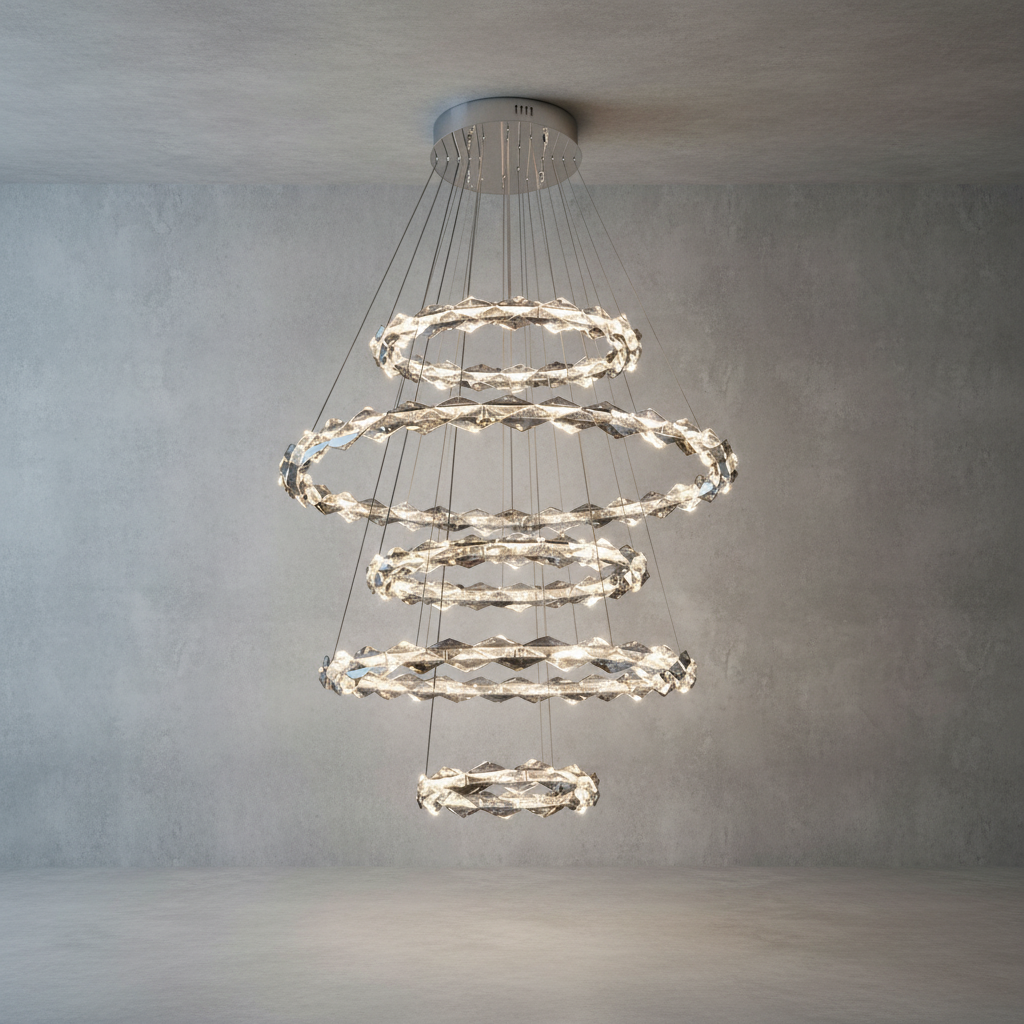 Riviko Grand Tiered Rings Crystal Chandelier - Background Shot