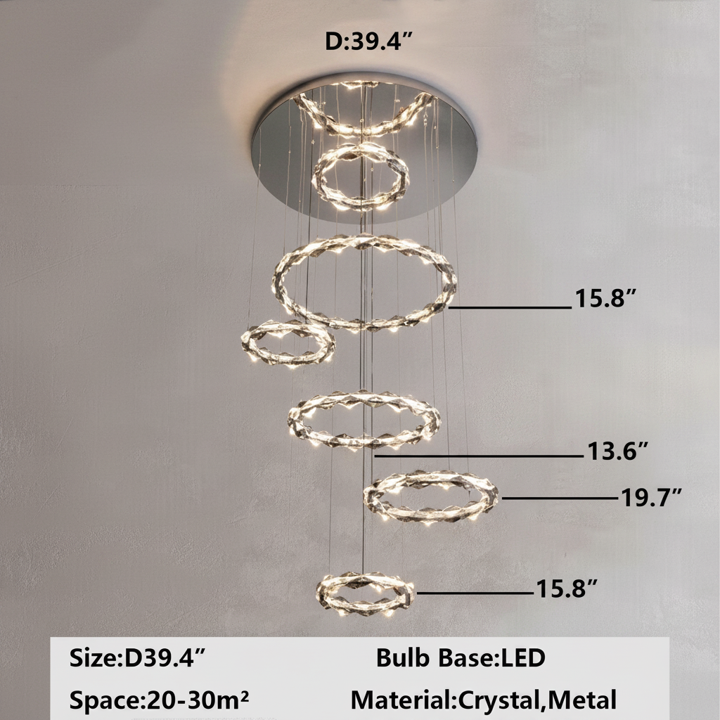 Riviko Grand Tiered Rings Crystal Chandelier - Background Shot