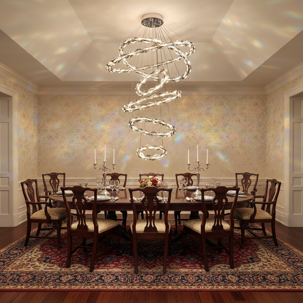 Riviko Grand Tiered Rings Crystal Chandelier - formal American dining room