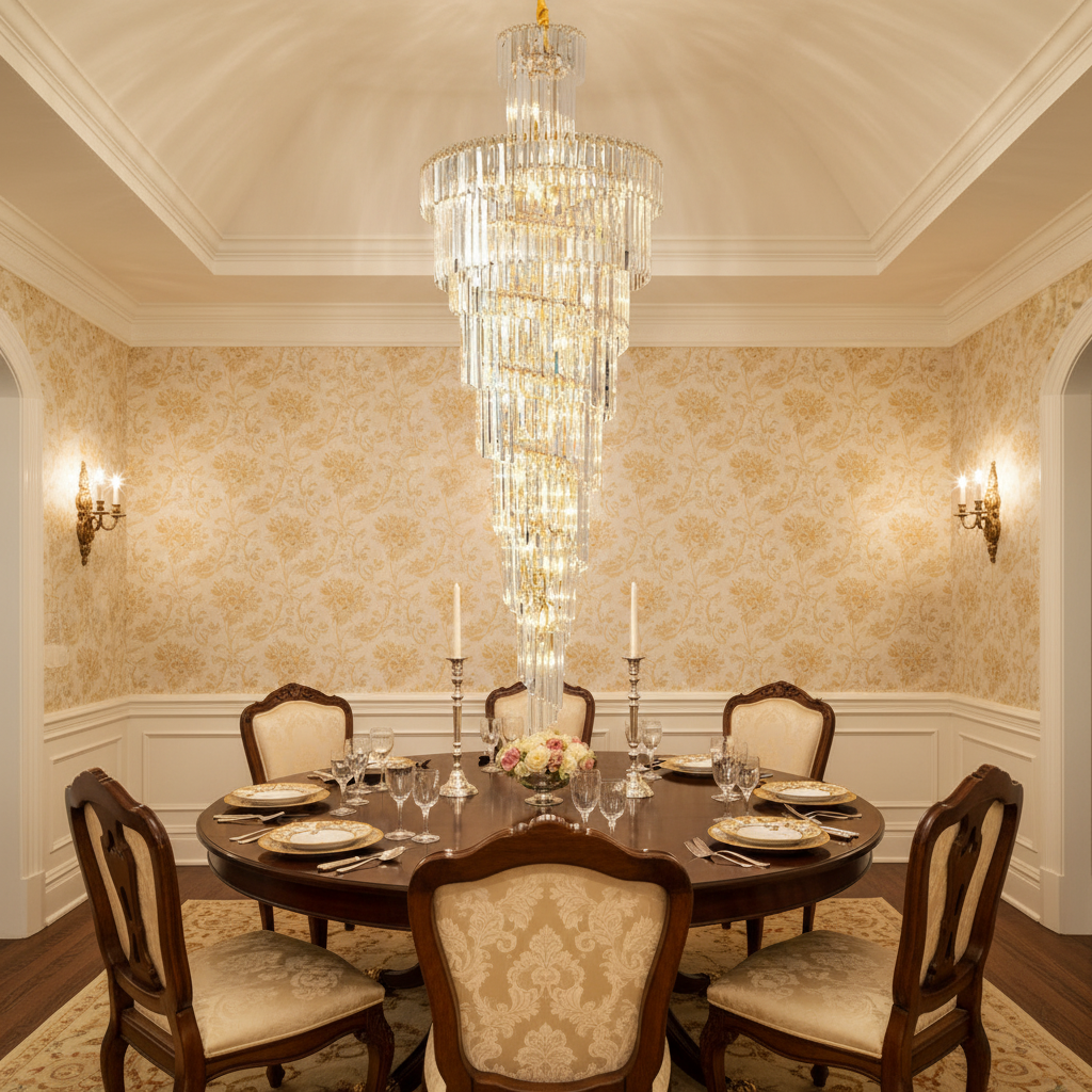 Riviko Grand Spiral Tiered Crystal Chandelier - formal American dining room