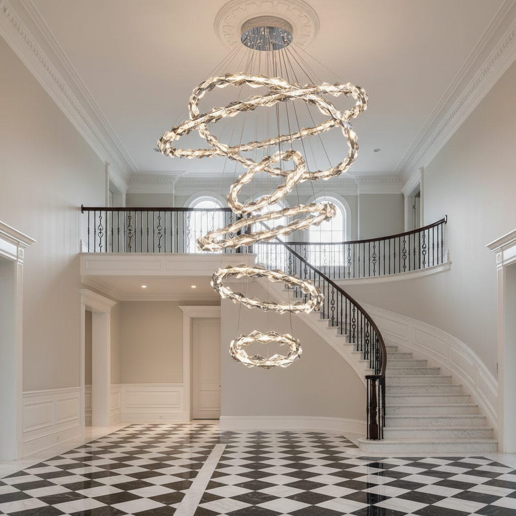 Riviko Grand Tiered Rings Crystal Chandelier - grand American estate foyer