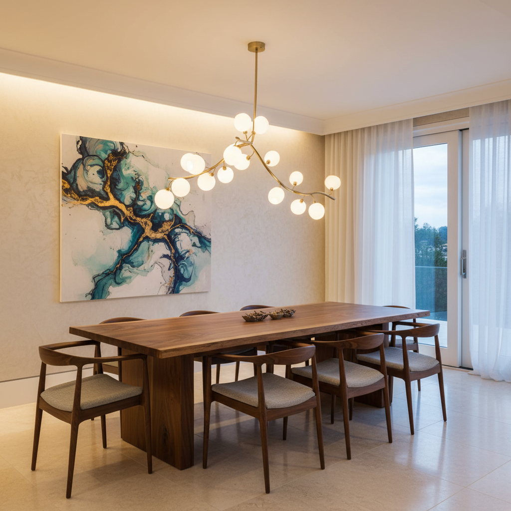 Riviko Veridian Branch Linear Chandelier - American great room dining area