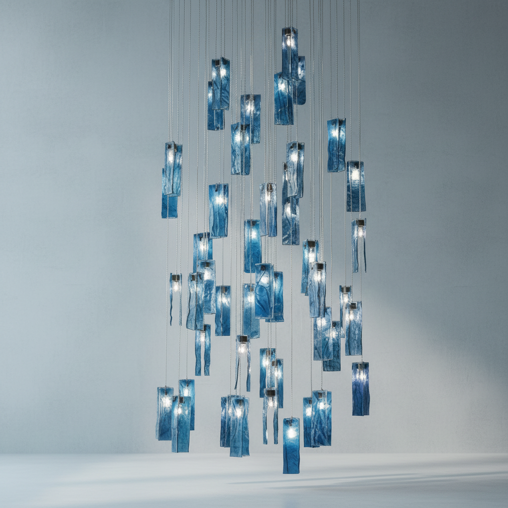 Riviko Prismatic Bloom Rectangle Glass Tile Chandelier - Background Shot
