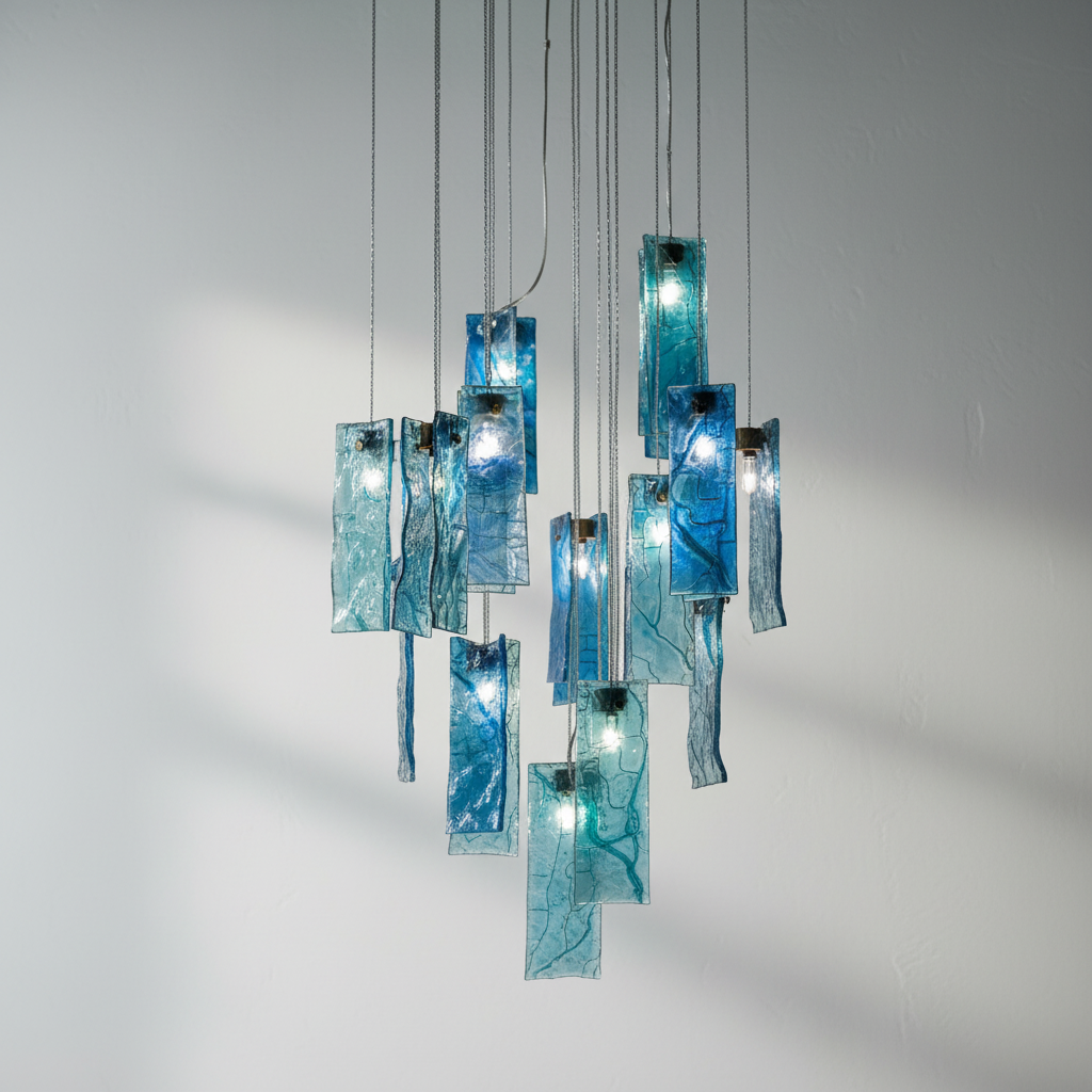 Riviko Prismatic Bloom Rectangle Glass Tile Chandelier - Background Shot