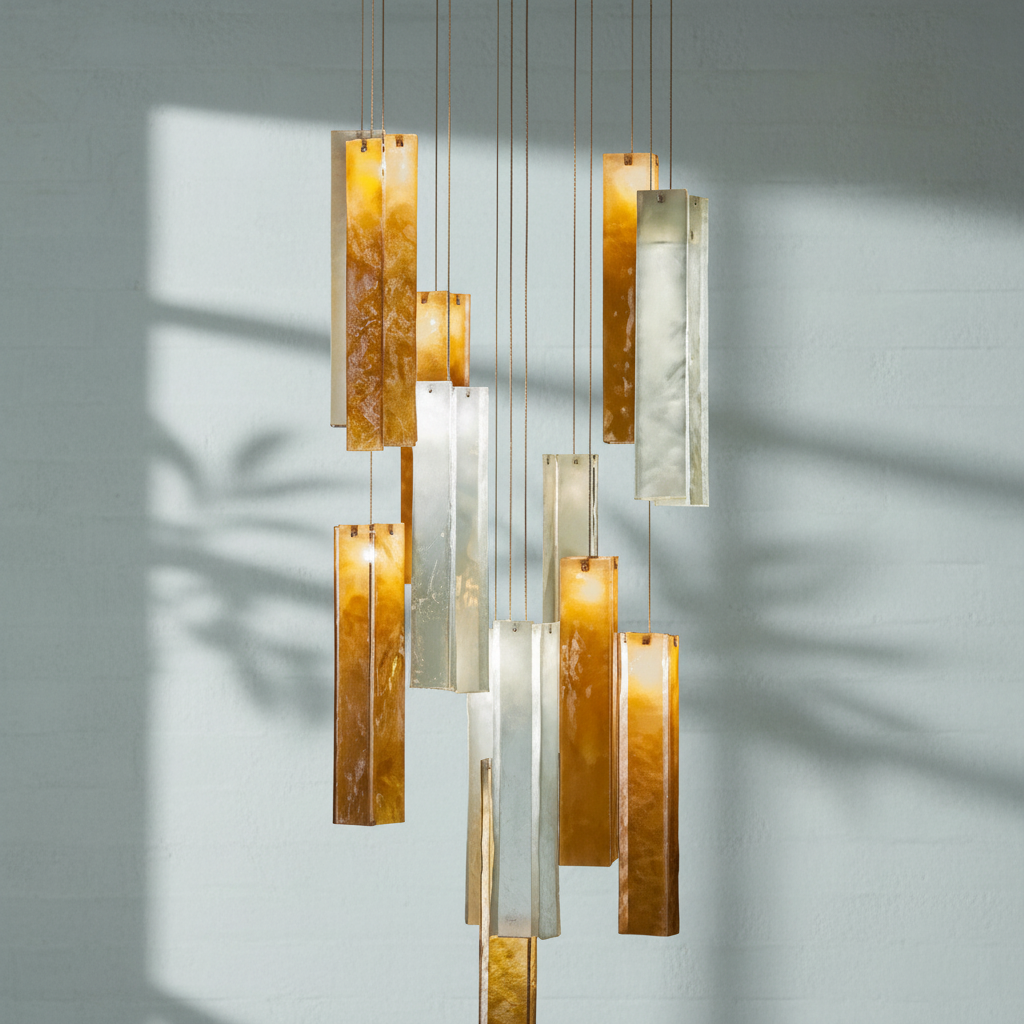 Riviko Prismatic Bloom Rectangle Glass Tile Chandelier - Background Shot